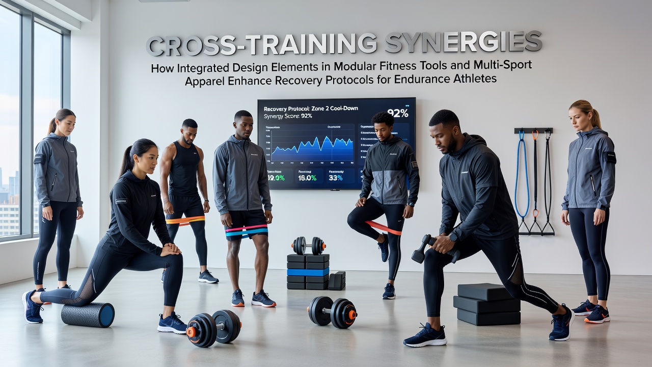 Modular fitness tools and multi-sport apparel arranged for endurance athlete recovery sessions