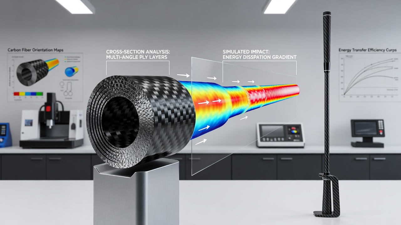 High-speed photography capturing shaft deflection and recovery during a professional golf swing at impact