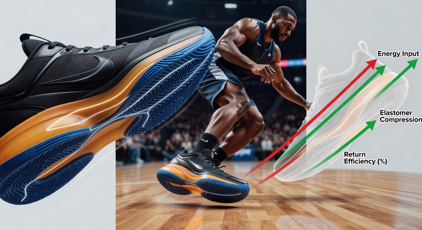 Side-by-side comparison of energy return measurements captured during lateral cut testing on hardwood using force plates and motion capture