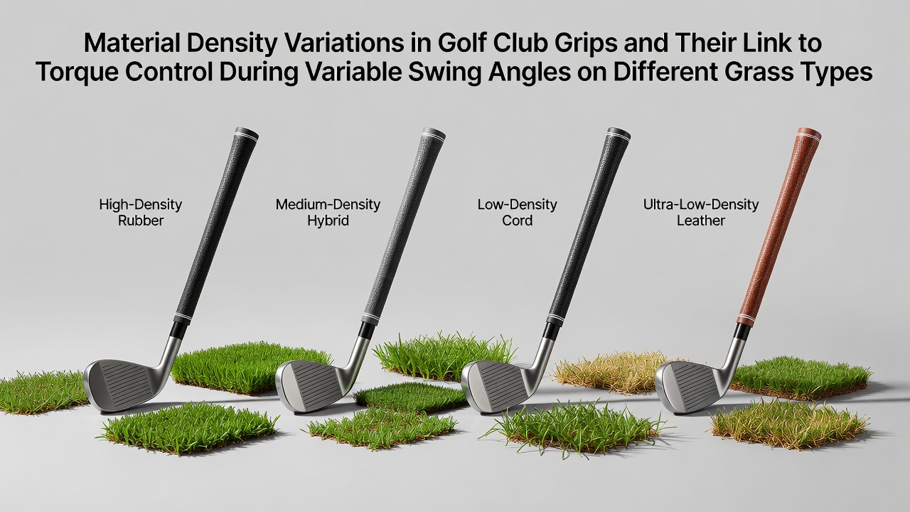 Cross-section views of golf club grips showing varying material densities and internal structures used in torque testing