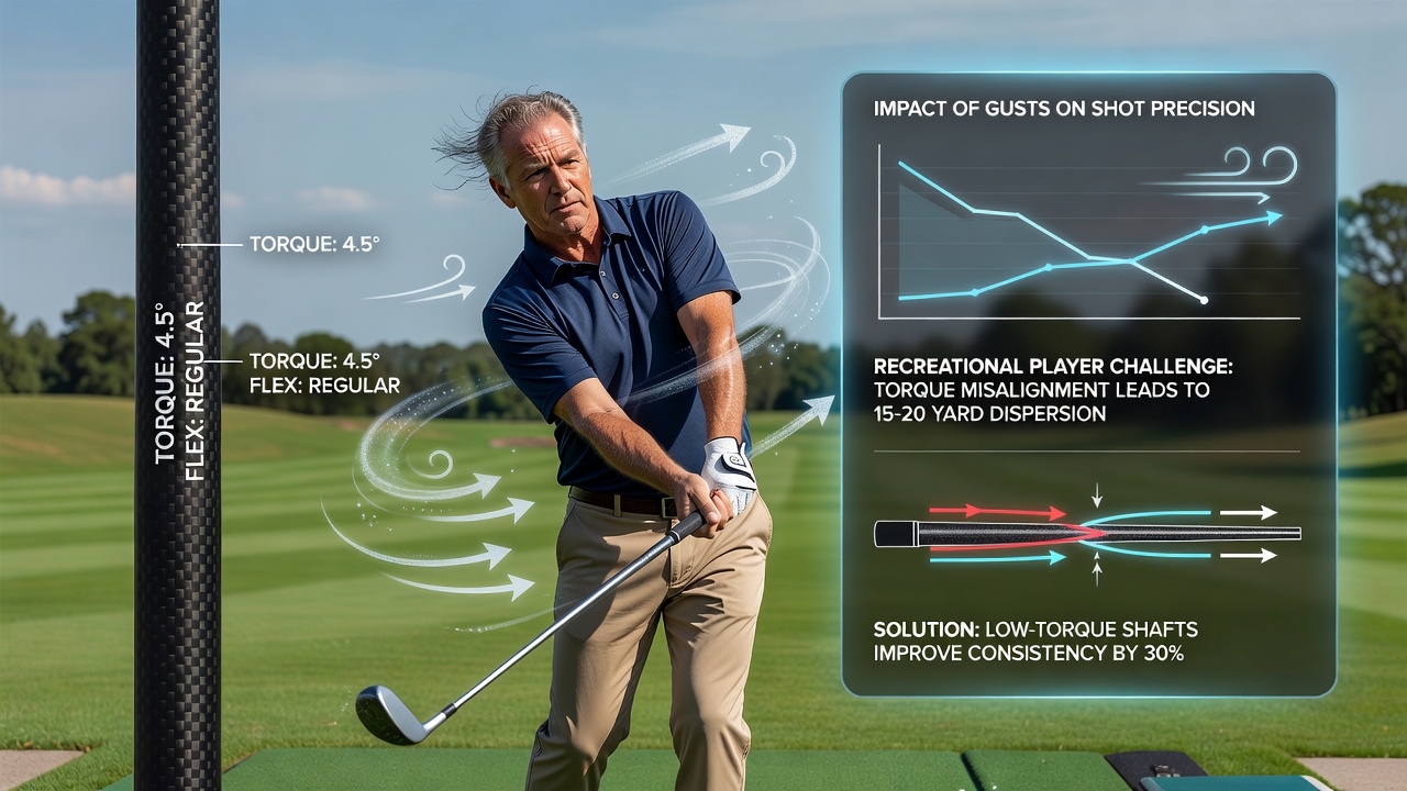 Golf shaft cross-section showing torque measurement points during swing analysis