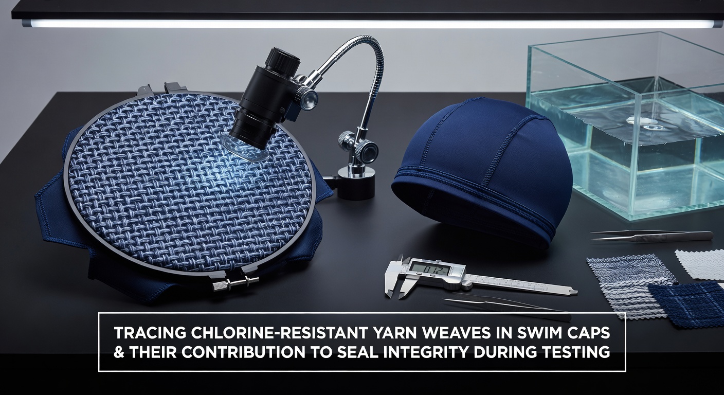 Swimmer wearing a cap with visible chlorine-resistant weave demonstrating edge seal during extended pool training